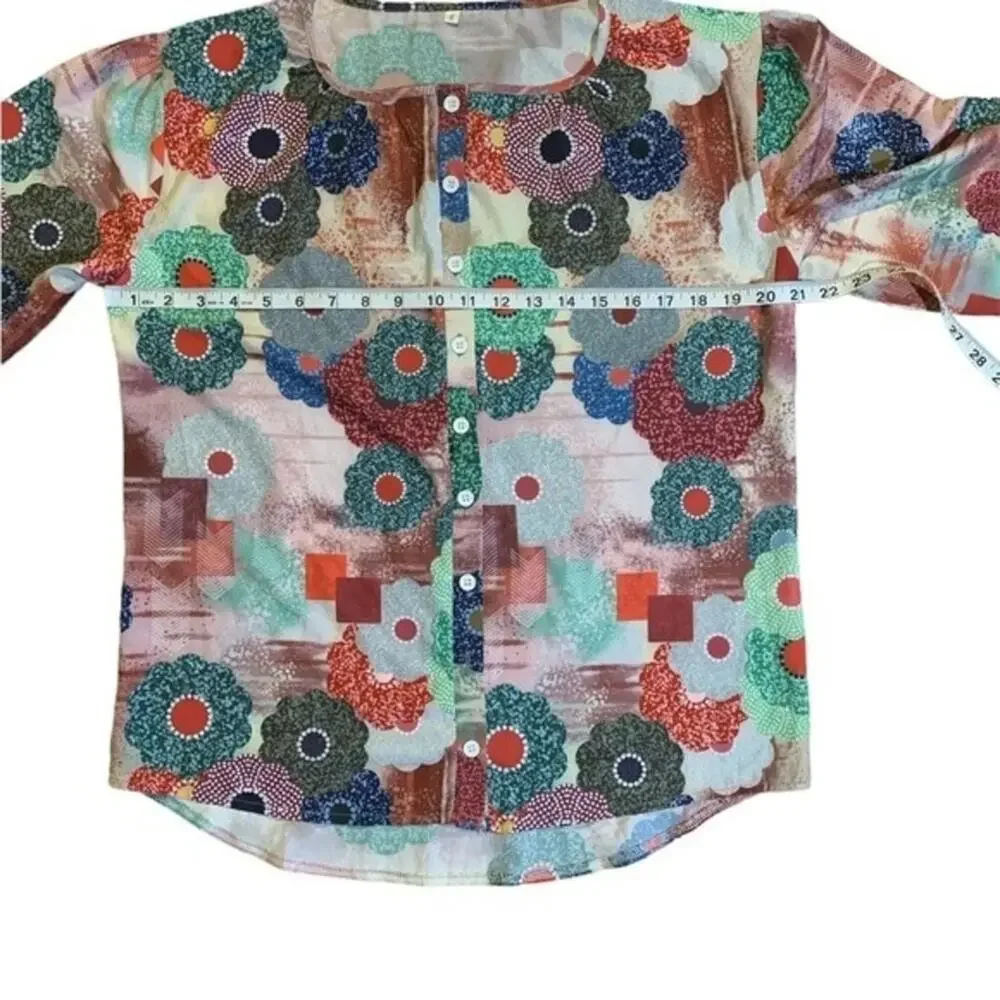Retro Floral Blouse Abstract Mixed‎ Print Women's Size Small